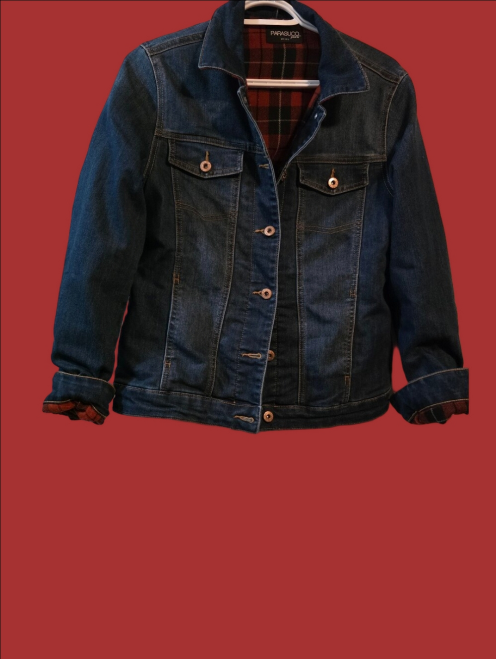 4/$97 Deal! Parasuco Denim Jacket with Red Plaid Lining